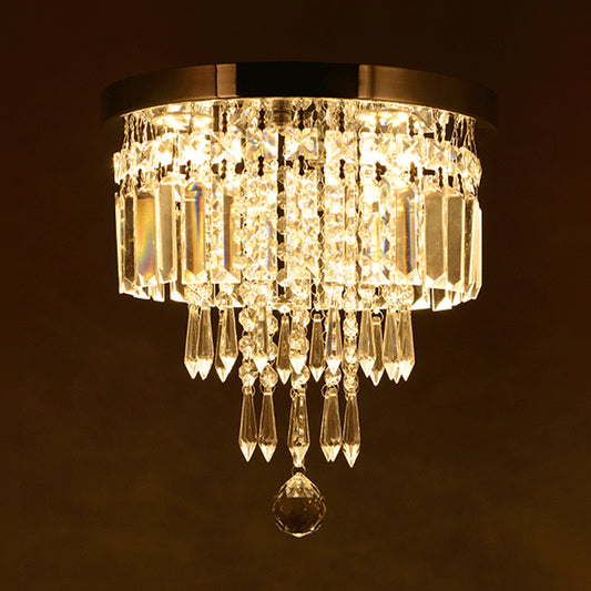 Chrome 8"/10" Wide LED Flush Mount Lamp Modernist Faceted Crystal Tiered Round Close to Ceiling Light Clearhalo 'Ceiling Lights' 'Close To Ceiling Lights' 'Close to ceiling' 'Flush mount' Lighting' 787147