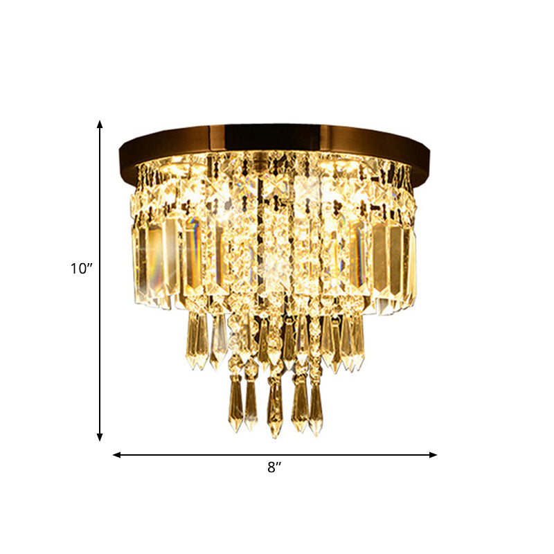 Chrome 8"/10" Wide LED Flush Mount Lamp Modernist Faceted Crystal Tiered Round Close to Ceiling Light Clearhalo 'Ceiling Lights' 'Close To Ceiling Lights' 'Close to ceiling' 'Flush mount' Lighting' 787148