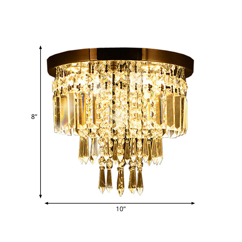 Chrome 8"/10" Wide LED Flush Mount Lamp Modernist Faceted Crystal Tiered Round Close to Ceiling Light Clearhalo 'Ceiling Lights' 'Close To Ceiling Lights' 'Close to ceiling' 'Flush mount' Lighting' 787149