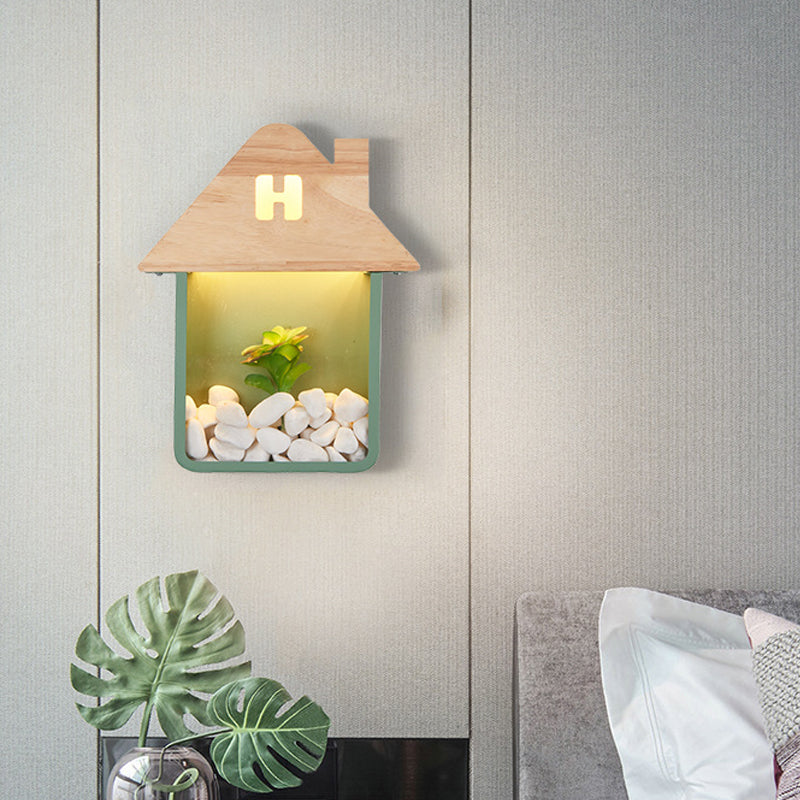 Cabin Bedside Flush Mount Nordic Wooden LED Wall Sconce Light with Storage Shelf in Grey/White/Green Clearhalo 'Wall Lamps & Sconces' 'Wall Lights' Lighting' 787151