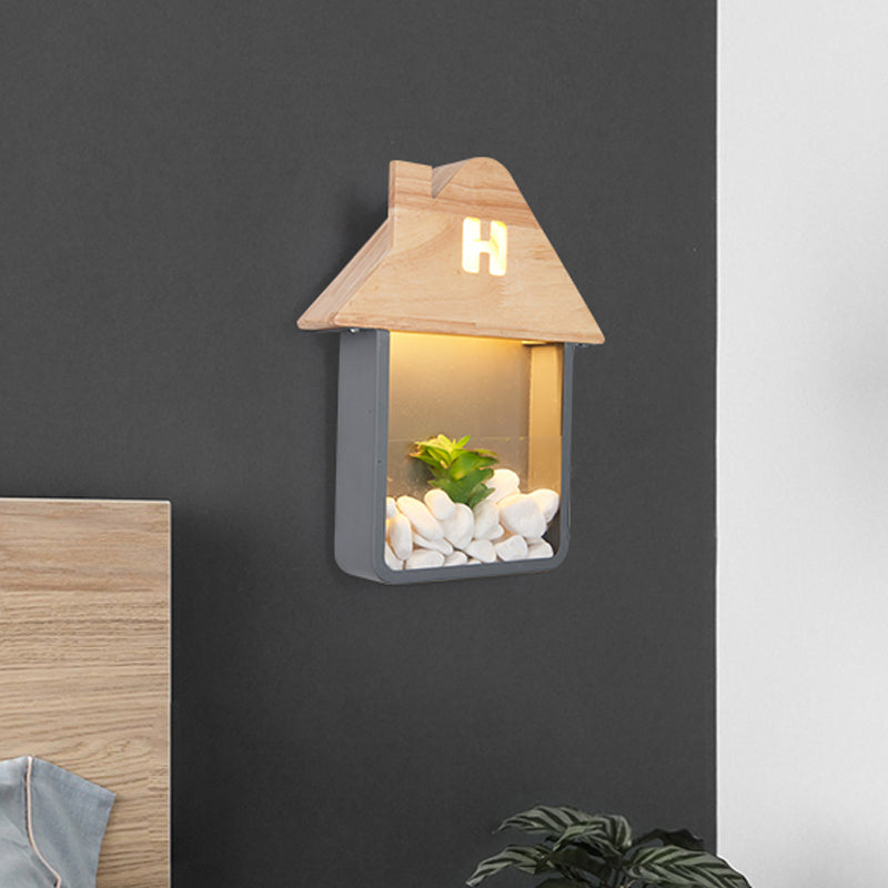 Cabin Bedside Flush Mount Nordic Wooden LED Wall Sconce Light with Storage Shelf in Grey/White/Green Clearhalo 'Wall Lamps & Sconces' 'Wall Lights' Lighting' 787160