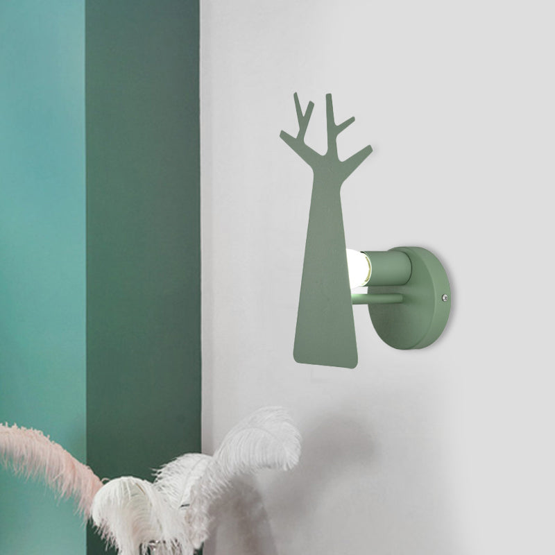 Nordic Tree Silhouette Iron Wall Light 1 Head Sconce Lighting Fixture in Green/White/Grey for Bedroom Green Clearhalo 'Wall Lamps & Sconces' 'Wall Lights' Lighting' 787194