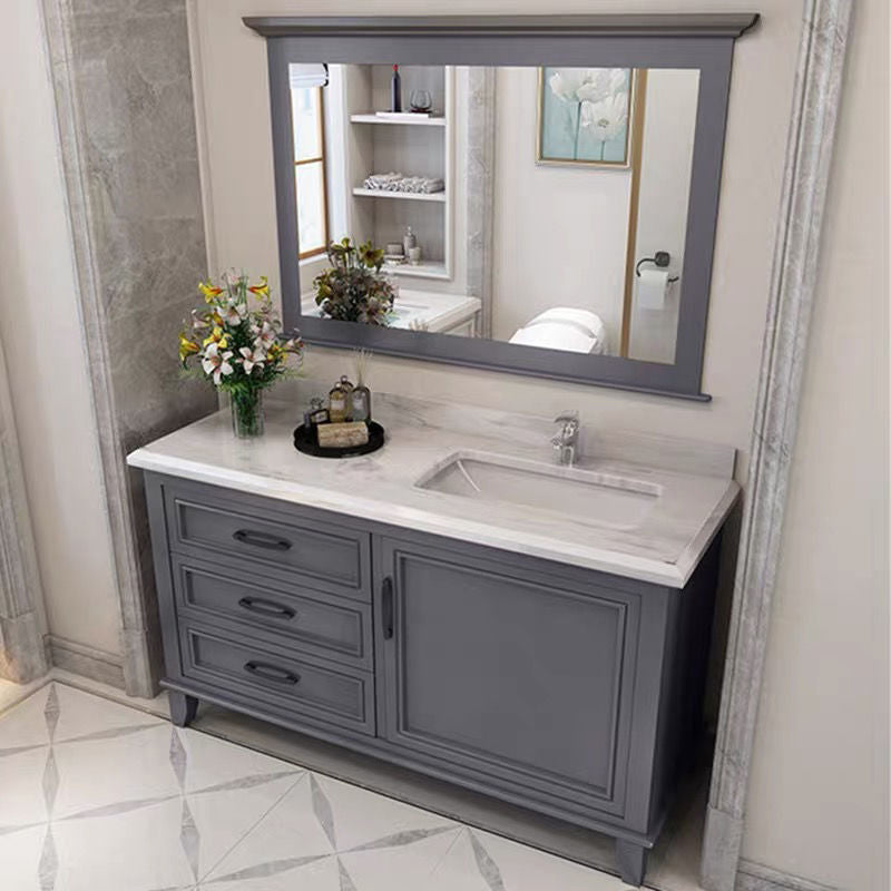 Modern Gray Sink Vanity Freestanding Wooden Bathroom Vanity with Drawers Vanity & Faucet & Mirrors 47.2"L x 21.7"W x 32.7"H Clearhalo 'Bathroom Remodel & Bathroom Fixtures' 'Bathroom Vanities' 'bathroom_vanities' 'Home Improvement' 'home_improvement' 'home_improvement_bathroom_vanities' 7871961