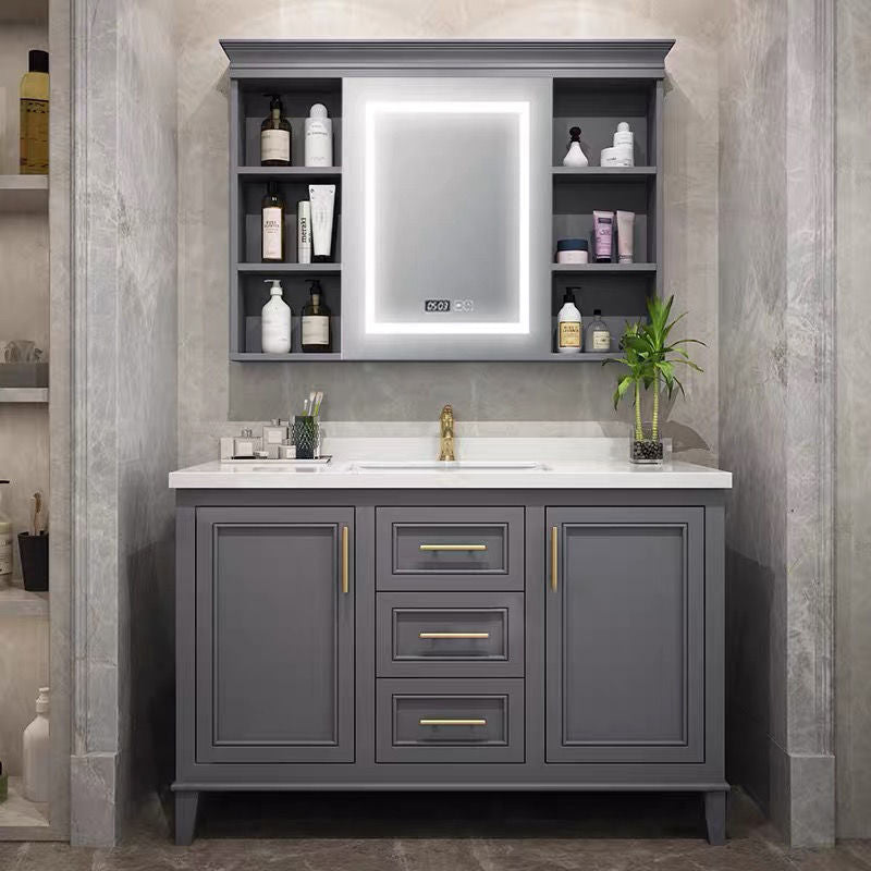 Modern Gray Sink Vanity Freestanding Wooden Bathroom Vanity with Drawers Clearhalo 'Bathroom Remodel & Bathroom Fixtures' 'Bathroom Vanities' 'bathroom_vanities' 'Home Improvement' 'home_improvement' 'home_improvement_bathroom_vanities' 7871965