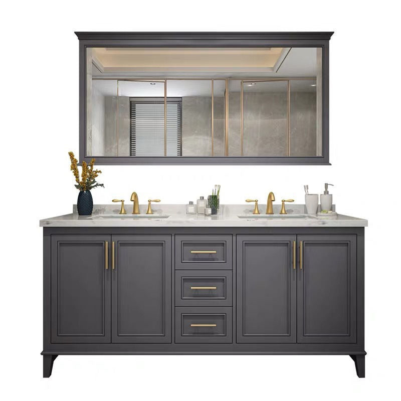Modern Gray Sink Vanity Freestanding Wooden Bathroom Vanity with Drawers Clearhalo 'Bathroom Remodel & Bathroom Fixtures' 'Bathroom Vanities' 'bathroom_vanities' 'Home Improvement' 'home_improvement' 'home_improvement_bathroom_vanities' 7871968
