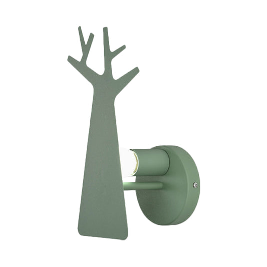 Nordic Tree Silhouette Iron Wall Light 1 Head Sconce Lighting Fixture in Green/White/Grey for Bedroom Clearhalo 'Wall Lamps & Sconces' 'Wall Lights' Lighting' 787196