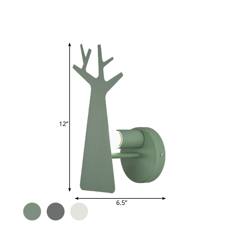 Nordic Tree Silhouette Iron Wall Light 1 Head Sconce Lighting Fixture in Green/White/Grey for Bedroom Clearhalo 'Wall Lamps & Sconces' 'Wall Lights' Lighting' 787197