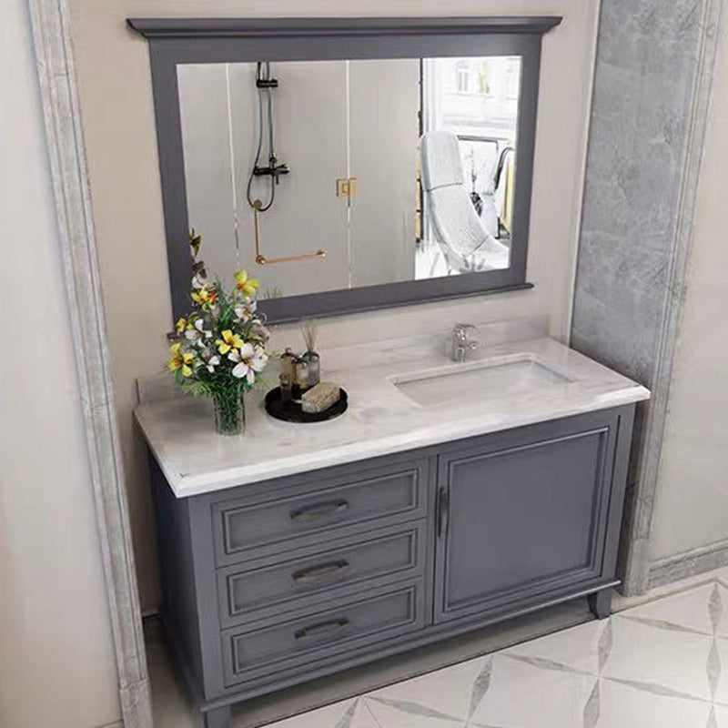 Modern Gray Sink Vanity Freestanding Wooden Bathroom Vanity with Drawers Clearhalo 'Bathroom Remodel & Bathroom Fixtures' 'Bathroom Vanities' 'bathroom_vanities' 'Home Improvement' 'home_improvement' 'home_improvement_bathroom_vanities' 7871971