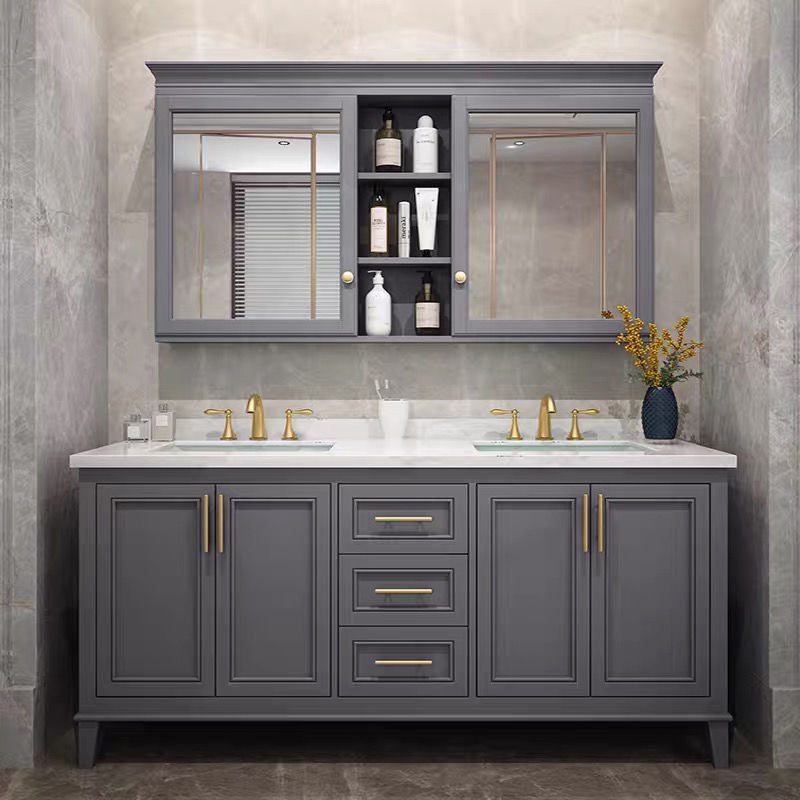 Modern Gray Sink Vanity Freestanding Wooden Bathroom Vanity with Drawers Clearhalo 'Bathroom Remodel & Bathroom Fixtures' 'Bathroom Vanities' 'bathroom_vanities' 'Home Improvement' 'home_improvement' 'home_improvement_bathroom_vanities' 7871972
