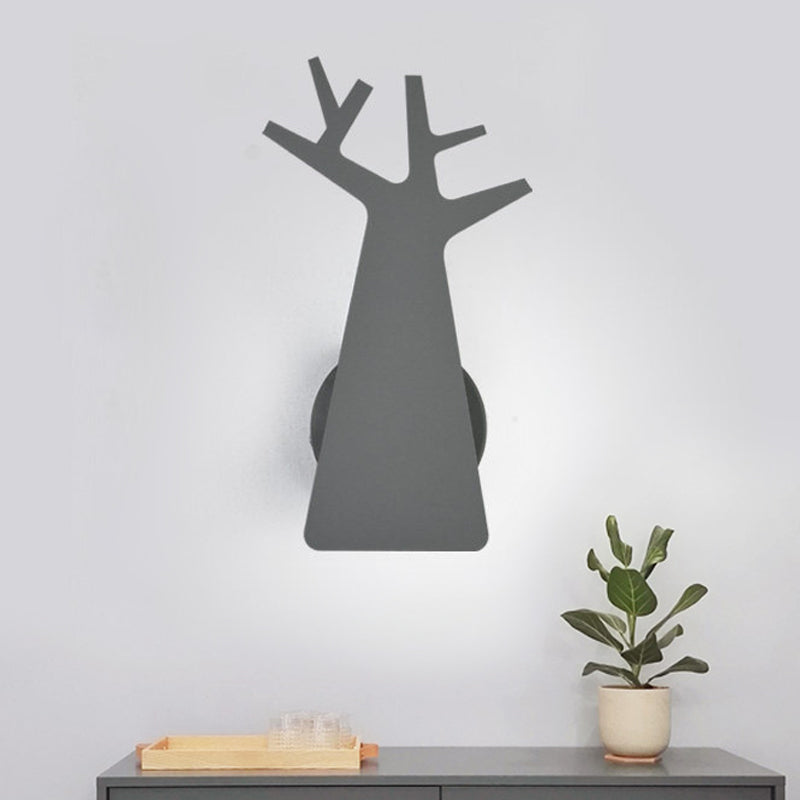 Nordic Tree Silhouette Iron Wall Light 1 Head Sconce Lighting Fixture in Green/White/Grey for Bedroom Grey Clearhalo 'Wall Lamps & Sconces' 'Wall Lights' Lighting' 787198