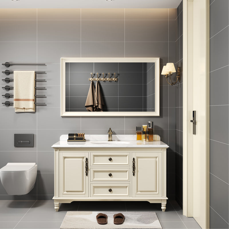 Wood Bathroom Vanity Drawers Mirror Single Sink Freestanding Bath Vanity with 2 Doors Vanity & Faucet & Mirrors Clearhalo 'Bathroom Remodel & Bathroom Fixtures' 'Bathroom Vanities' 'bathroom_vanities' 'Home Improvement' 'home_improvement' 'home_improvement_bathroom_vanities' 7871991