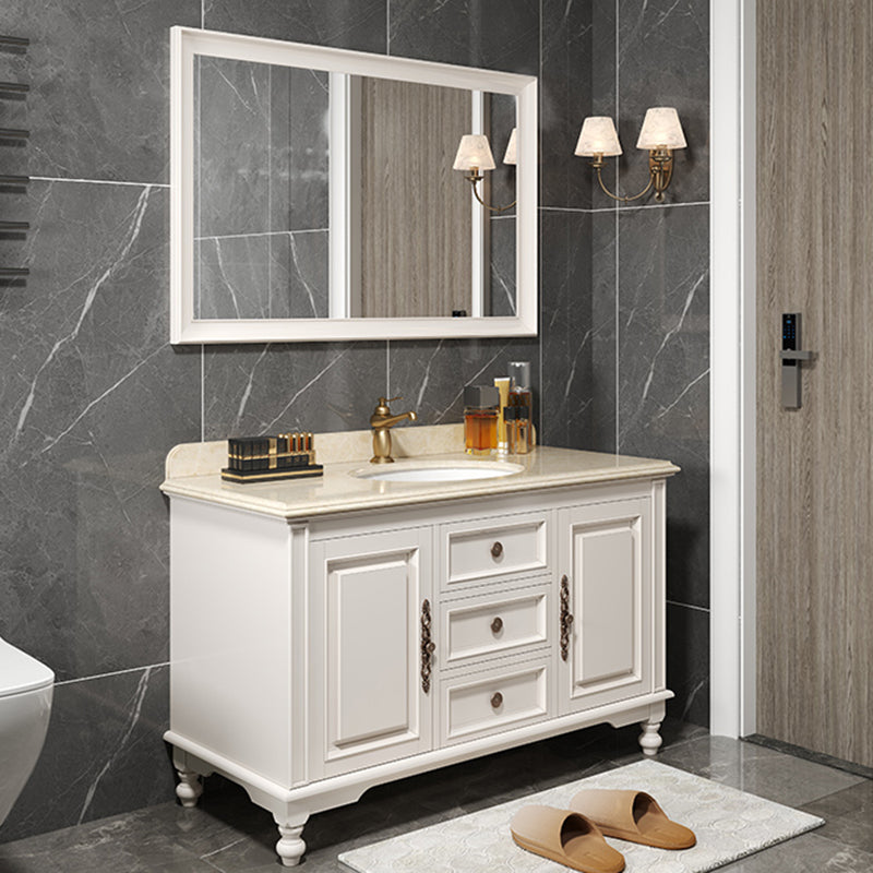 Wood Bathroom Vanity Drawers Mirror Single Sink Freestanding Bath Vanity with 2 Doors Clearhalo 'Bathroom Remodel & Bathroom Fixtures' 'Bathroom Vanities' 'bathroom_vanities' 'Home Improvement' 'home_improvement' 'home_improvement_bathroom_vanities' 7871993