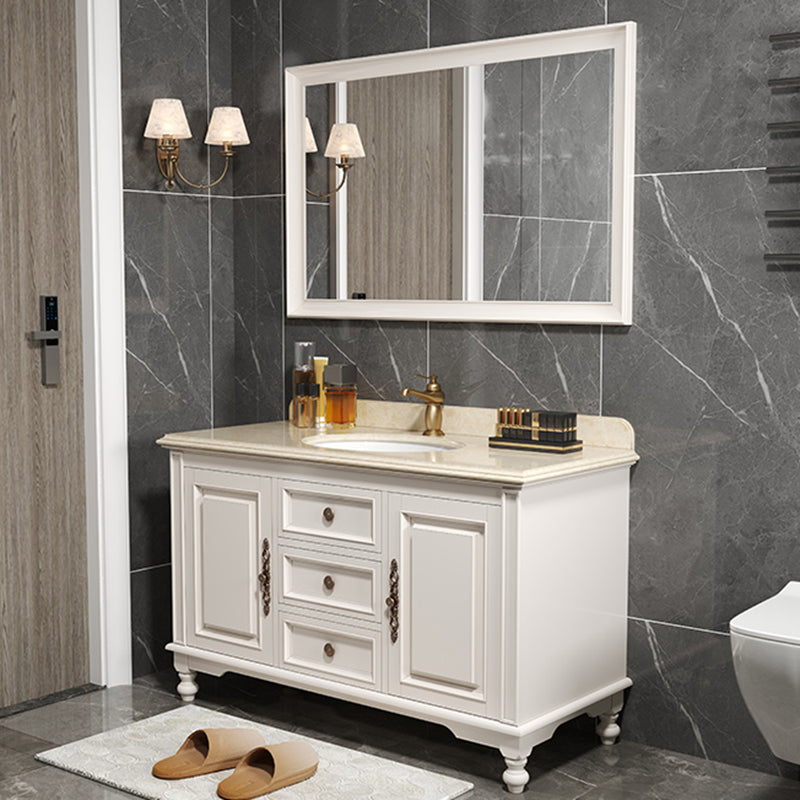 Wood Bathroom Vanity Drawers Mirror Single Sink Freestanding Bath Vanity with 2 Doors Clearhalo 'Bathroom Remodel & Bathroom Fixtures' 'Bathroom Vanities' 'bathroom_vanities' 'Home Improvement' 'home_improvement' 'home_improvement_bathroom_vanities' 7872005