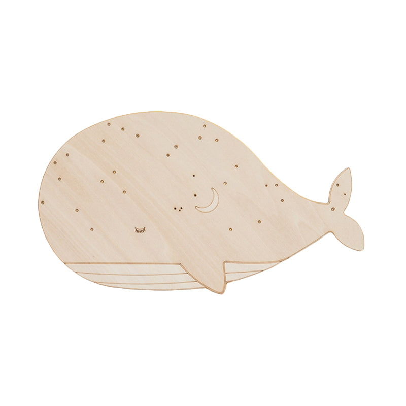 Beige Sleeping Whale Flush Mount Cartoon Wooden LED Wall Mount Light Fixture for Kindergarten, Left/Right Clearhalo 'Wall Lamps & Sconces' 'Wall Lights' Lighting' 787216