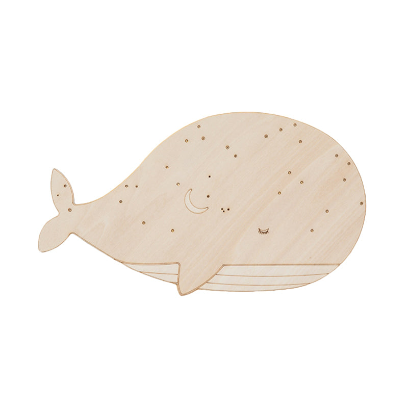 Beige Sleeping Whale Flush Mount Cartoon Wooden LED Wall Mount Light Fixture for Kindergarten, Left/Right Clearhalo 'Wall Lamps & Sconces' 'Wall Lights' Lighting' 787221