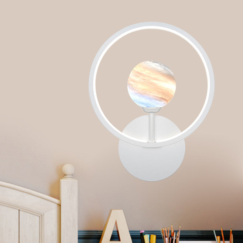 Gradient Glass Globe Wall Lighting Ideas Modern LED Sconce Light Fixture with Ring Guard in Black/Pink/White White Clearhalo 'Wall Lamps & Sconces' 'Wall Lights' Lighting' 787230