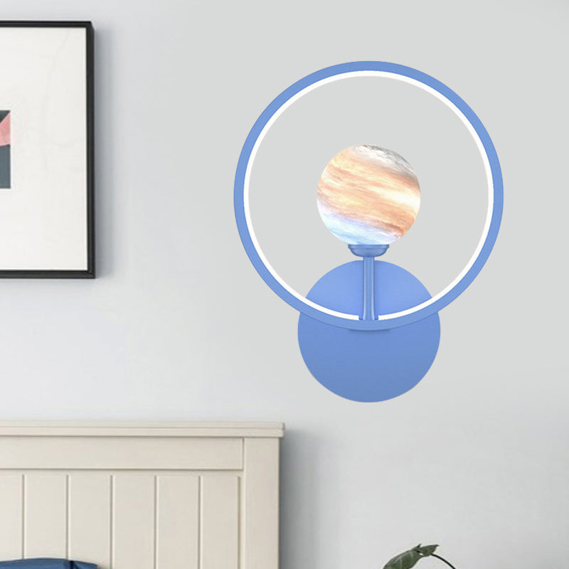 Gradient Glass Globe Wall Lighting Ideas Modern LED Sconce Light Fixture with Ring Guard in Black/Pink/White Blue Clearhalo 'Wall Lamps & Sconces' 'Wall Lights' Lighting' 787234