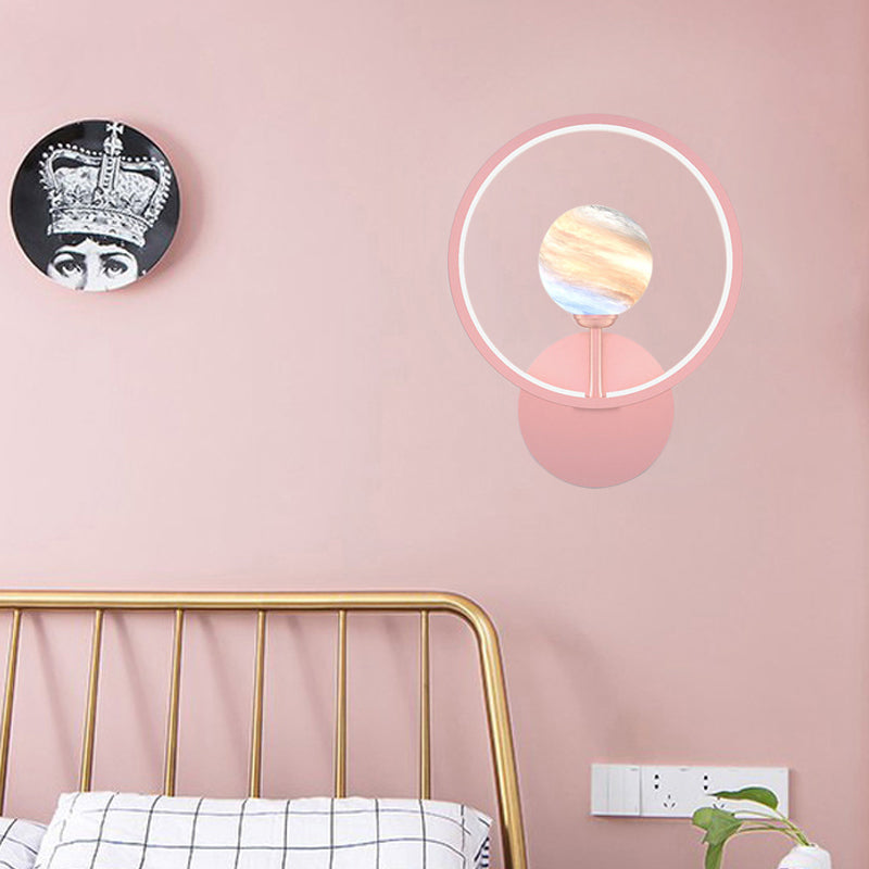 Gradient Glass Globe Wall Lighting Ideas Modern LED Sconce Light Fixture with Ring Guard in Black/Pink/White Clearhalo 'Wall Lamps & Sconces' 'Wall Lights' Lighting' 787239