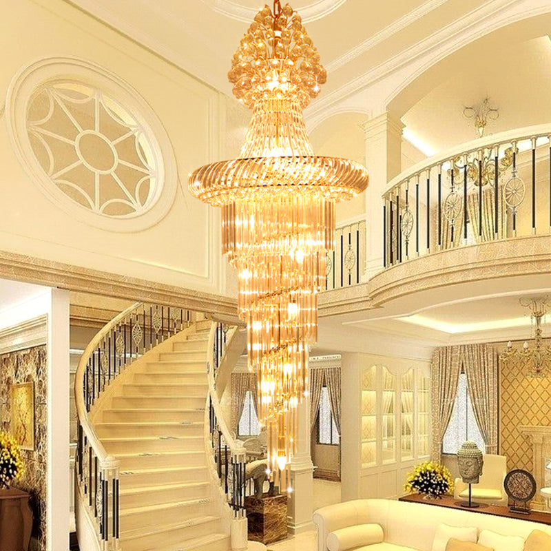 Layered Cone Hall Ceiling Chandelier Modern Crystal 14 Heads Gold Pendant Ceiling Light Clearhalo 'Ceiling Lights' 'Chandeliers' 'Modern Chandeliers' 'Modern' Lighting' 787264