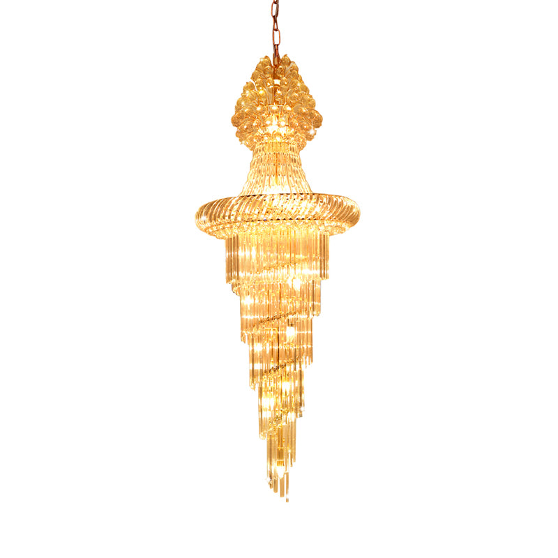 Layered Cone Hall Ceiling Chandelier Modern Crystal 14 Heads Gold Pendant Ceiling Light Clearhalo 'Ceiling Lights' 'Chandeliers' 'Modern Chandeliers' 'Modern' Lighting' 787265