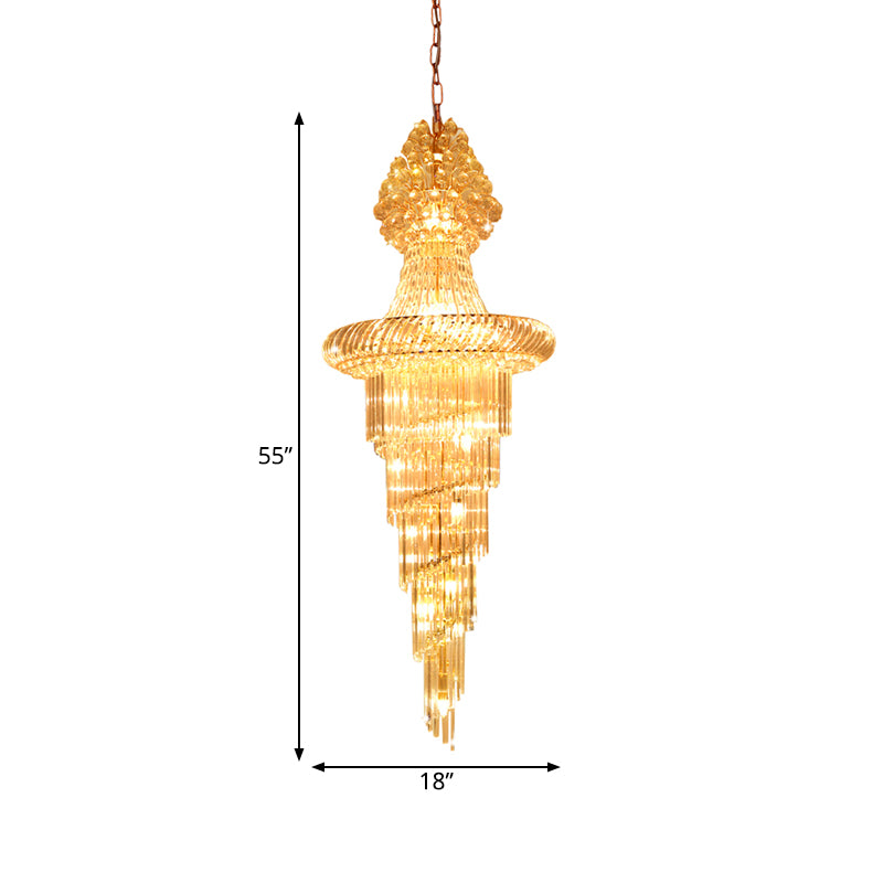 Layered Cone Hall Ceiling Chandelier Modern Crystal 14 Heads Gold Pendant Ceiling Light Clearhalo 'Ceiling Lights' 'Chandeliers' 'Modern Chandeliers' 'Modern' Lighting' 787266