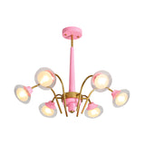 Drooping Hanging Chandelier Macaron Metal 6 Bulbs Kids Bedroom Ceiling Pendant in Pink/Blue with Double Ball Glass Shade Clearhalo 'Ceiling Lights' 'Chandeliers' Lighting' options 787268