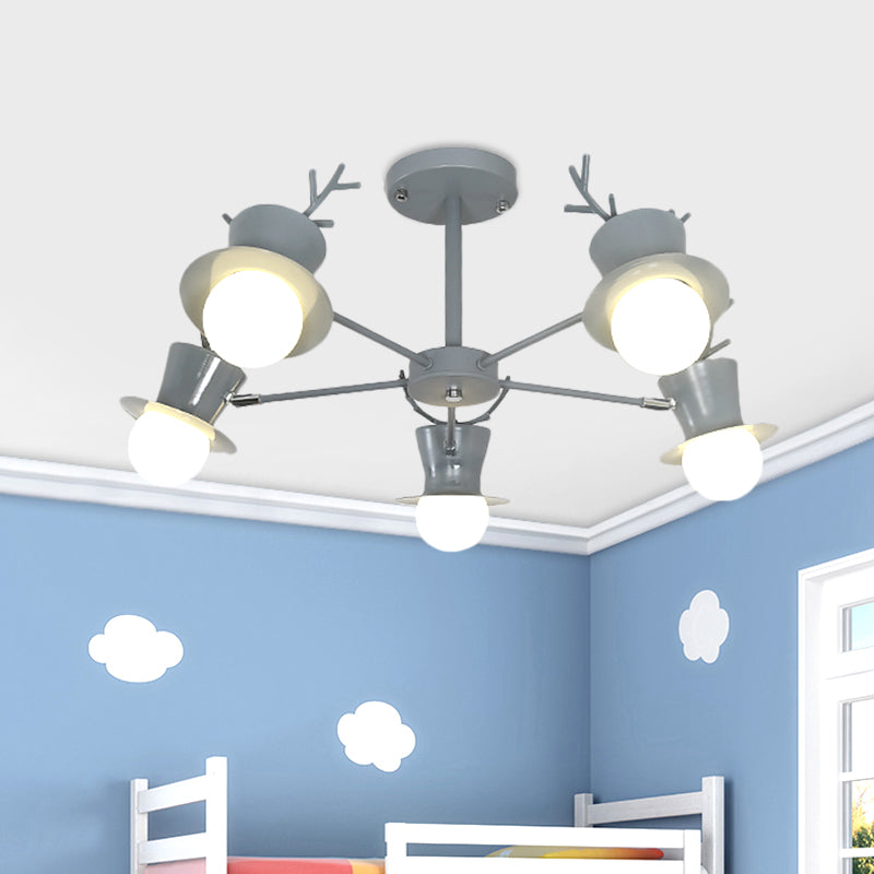 5/8-Head Sitting Room Chandelier Light Nordic Grey/Black Rotatable Hanging Lamp with Antler Cap Iron Shade Clearhalo 'Ceiling Lights' 'Chandeliers' Lighting' options 787296