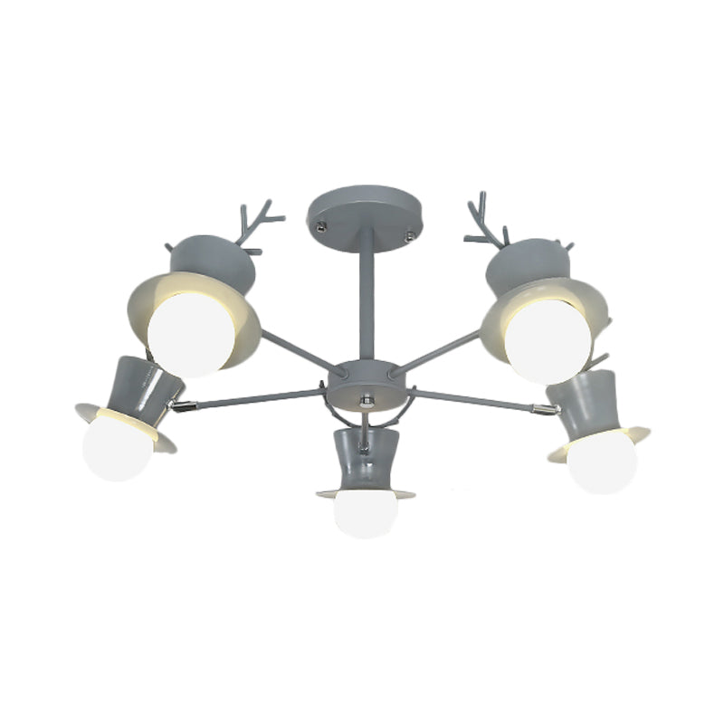 5/8-Head Sitting Room Chandelier Light Nordic Grey/Black Rotatable Hanging Lamp with Antler Cap Iron Shade Clearhalo 'Ceiling Lights' 'Chandeliers' Lighting' options 787298