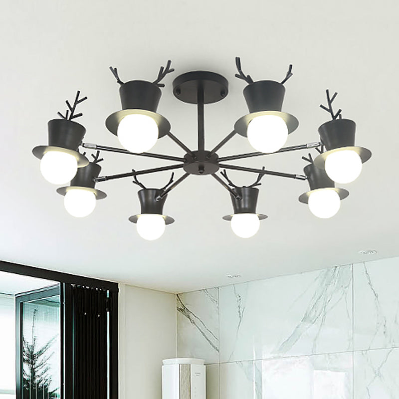 5/8-Head Sitting Room Chandelier Light Nordic Grey/Black Rotatable Hanging Lamp with Antler Cap Iron Shade Clearhalo 'Ceiling Lights' 'Chandeliers' Lighting' options 787299