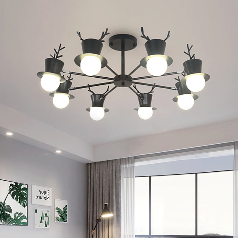 5/8-Head Sitting Room Chandelier Light Nordic Grey/Black Rotatable Hanging Lamp with Antler Cap Iron Shade Clearhalo 'Ceiling Lights' 'Chandeliers' Lighting' options 787300