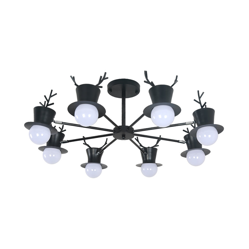 5/8-Head Sitting Room Chandelier Light Nordic Grey/Black Rotatable Hanging Lamp with Antler Cap Iron Shade Clearhalo 'Ceiling Lights' 'Chandeliers' Lighting' options 787301