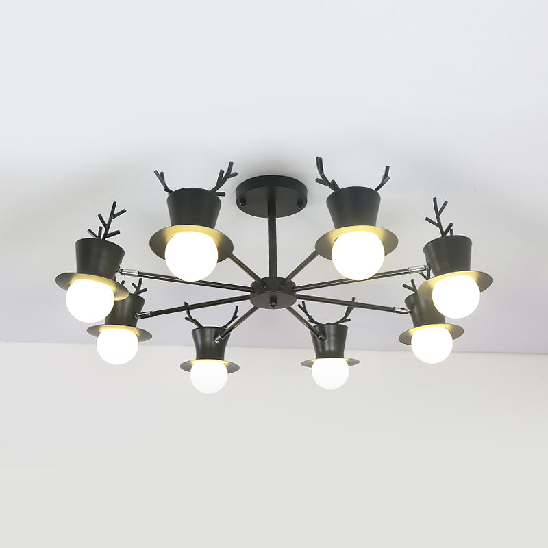 5/8-Head Sitting Room Chandelier Light Nordic Grey/Black Rotatable Hanging Lamp with Antler Cap Iron Shade Clearhalo 'Ceiling Lights' 'Chandeliers' Lighting' options 787302