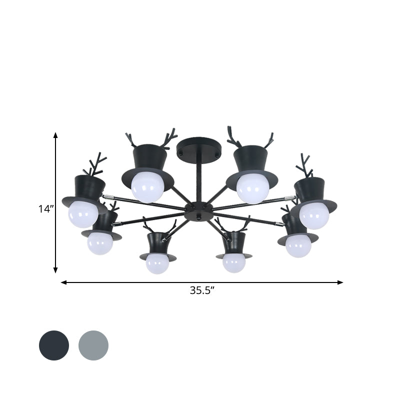 5/8-Head Sitting Room Chandelier Light Nordic Grey/Black Rotatable Hanging Lamp with Antler Cap Iron Shade Clearhalo 'Ceiling Lights' 'Chandeliers' Lighting' options 787303