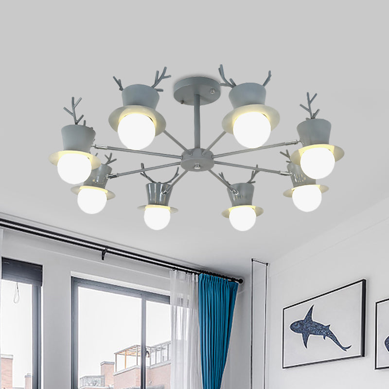 5/8-Head Sitting Room Chandelier Light Nordic Grey/Black Rotatable Hanging Lamp with Antler Cap Iron Shade Clearhalo 'Ceiling Lights' 'Chandeliers' Lighting' options 787305