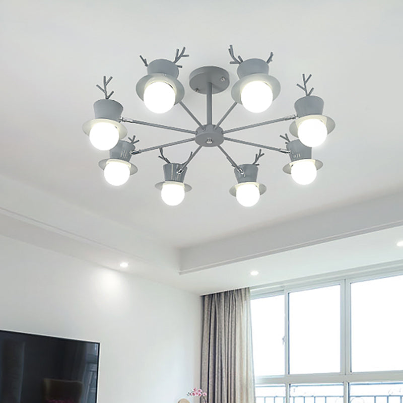 5/8-Head Sitting Room Chandelier Light Nordic Grey/Black Rotatable Hanging Lamp with Antler Cap Iron Shade Clearhalo 'Ceiling Lights' 'Chandeliers' Lighting' options 787306