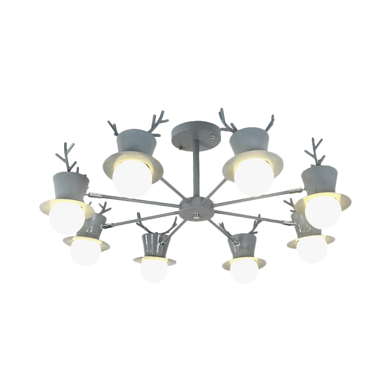 5/8-Head Sitting Room Chandelier Light Nordic Grey/Black Rotatable Hanging Lamp with Antler Cap Iron Shade Clearhalo 'Ceiling Lights' 'Chandeliers' Lighting' options 787307