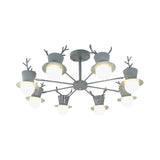 5/8-Head Sitting Room Chandelier Light Nordic Grey/Black Rotatable Hanging Lamp with Antler Cap Iron Shade Clearhalo 'Ceiling Lights' 'Chandeliers' Lighting' options 787307