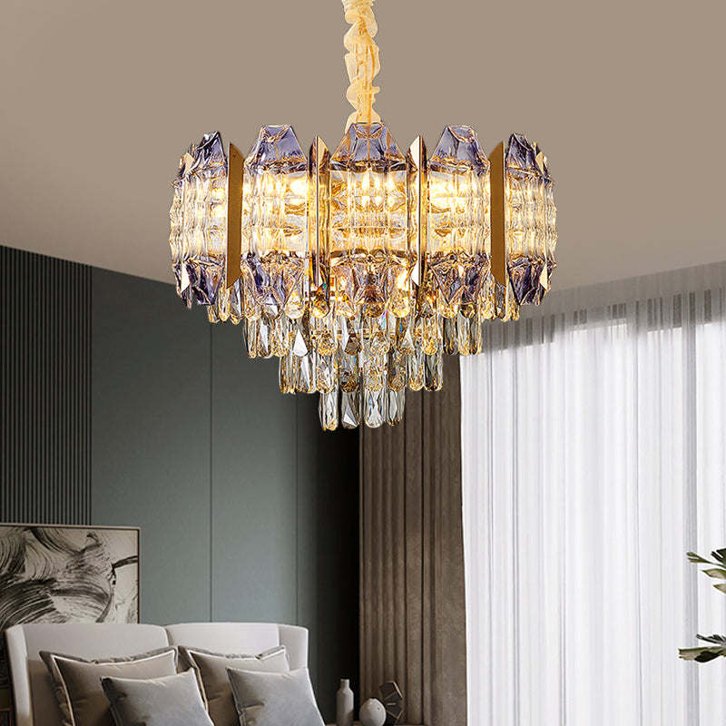 Conical Parlor Ceiling Chandelier Modern Stylish Prismatic Crystal 9-Light Gold Hanging Lamp Kit Gold Clearhalo 'Ceiling Lights' 'Chandeliers' 'Modern Chandeliers' 'Modern' Lighting' 787312