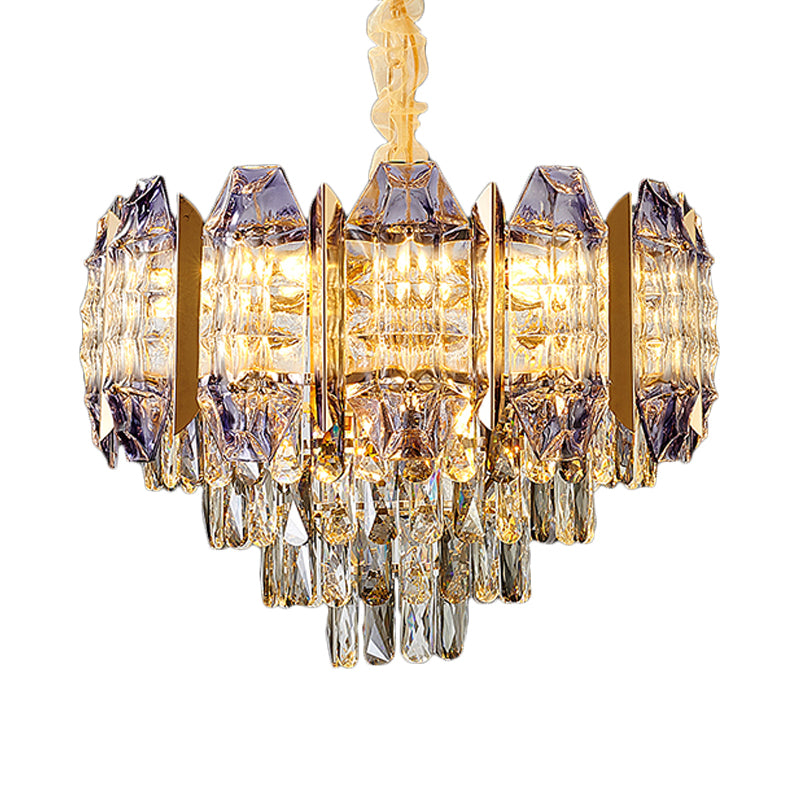 Conical Parlor Ceiling Chandelier Modern Stylish Prismatic Crystal 9-Light Gold Hanging Lamp Kit Clearhalo 'Ceiling Lights' 'Chandeliers' 'Modern Chandeliers' 'Modern' Lighting' 787313