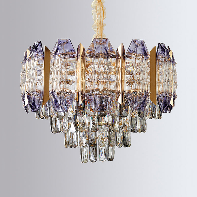 Conical Parlor Ceiling Chandelier Modern Stylish Prismatic Crystal 9-Light Gold Hanging Lamp Kit Clearhalo 'Ceiling Lights' 'Chandeliers' 'Modern Chandeliers' 'Modern' Lighting' 787314