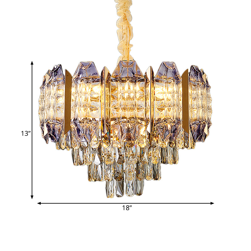 Conical Parlor Ceiling Chandelier Modern Stylish Prismatic Crystal 9-Light Gold Hanging Lamp Kit Clearhalo 'Ceiling Lights' 'Chandeliers' 'Modern Chandeliers' 'Modern' Lighting' 787315