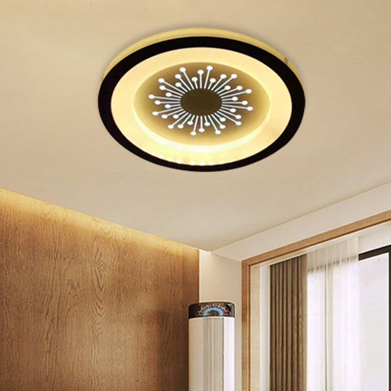 Acrylic Circular Flush Lamp Modernist LED Flush Mount Lighting in Black with Dandelion Pattern Black Clearhalo 'Ceiling Lights' 'Close To Ceiling Lights' 'Close to ceiling' 'Flush mount' Lighting' 787344