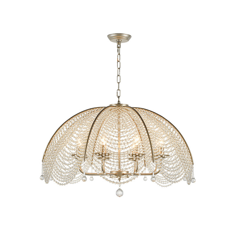 Crystal Strand Gold Chandelier Umbrella 3 Lights Suspension Pendant with Candle Design Clearhalo 'Ceiling Lights' 'Chandeliers' Lighting' options 787349