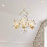 3-Bulb Crystal Chandelier Light Fixture Retro Gold Petals Dining Table Hanging Pendant Clearhalo 'Ceiling Lights' 'Chandeliers' Lighting' options 787360