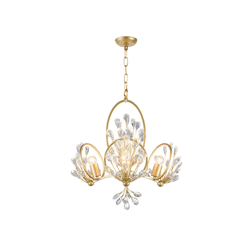 3-Bulb Crystal Chandelier Light Fixture Retro Gold Petals Dining Table Hanging Pendant Clearhalo 'Ceiling Lights' 'Chandeliers' Lighting' options 787361