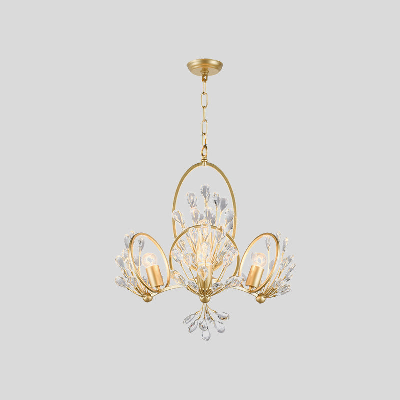 3-Bulb Crystal Chandelier Light Fixture Retro Gold Petals Dining Table Hanging Pendant Clearhalo 'Ceiling Lights' 'Chandeliers' Lighting' options 787362