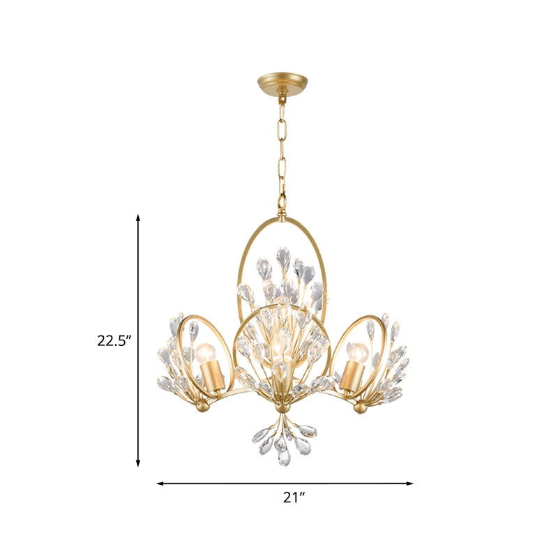 3-Bulb Crystal Chandelier Light Fixture Retro Gold Petals Dining Table Hanging Pendant Clearhalo 'Ceiling Lights' 'Chandeliers' Lighting' options 787363