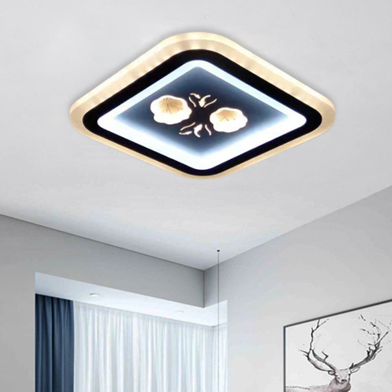 Black Square/Round Flush Mount Fixture Modern LED Acrylic Corridor Flush Lamp with Flower Pattern Black Square Plate Clearhalo 'Ceiling Lights' 'Close To Ceiling Lights' 'Close to ceiling' 'Flush mount' Lighting' 787364