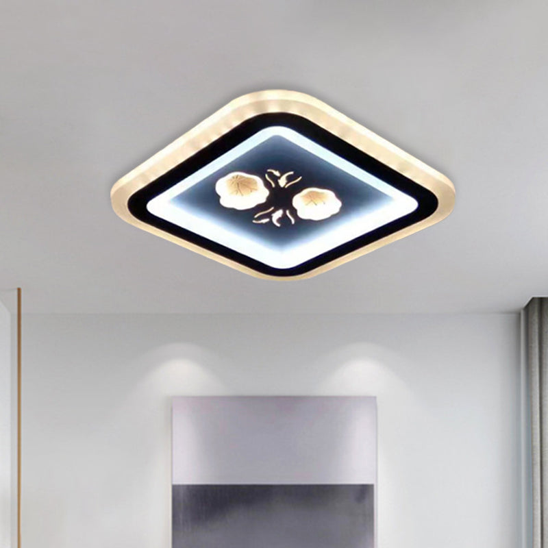 Black Square/Round Flush Mount Fixture Modern LED Acrylic Corridor Flush Lamp with Flower Pattern Clearhalo 'Ceiling Lights' 'Close To Ceiling Lights' 'Close to ceiling' 'Flush mount' Lighting' 787365