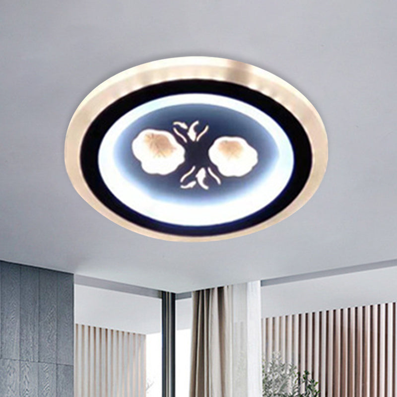 Black Square/Round Flush Mount Fixture Modern LED Acrylic Corridor Flush Lamp with Flower Pattern Black Round Clearhalo 'Ceiling Lights' 'Close To Ceiling Lights' 'Close to ceiling' 'Flush mount' Lighting' 787368